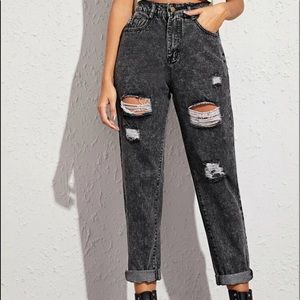 ROMWE Dark Wash Ripped Mom Jeans